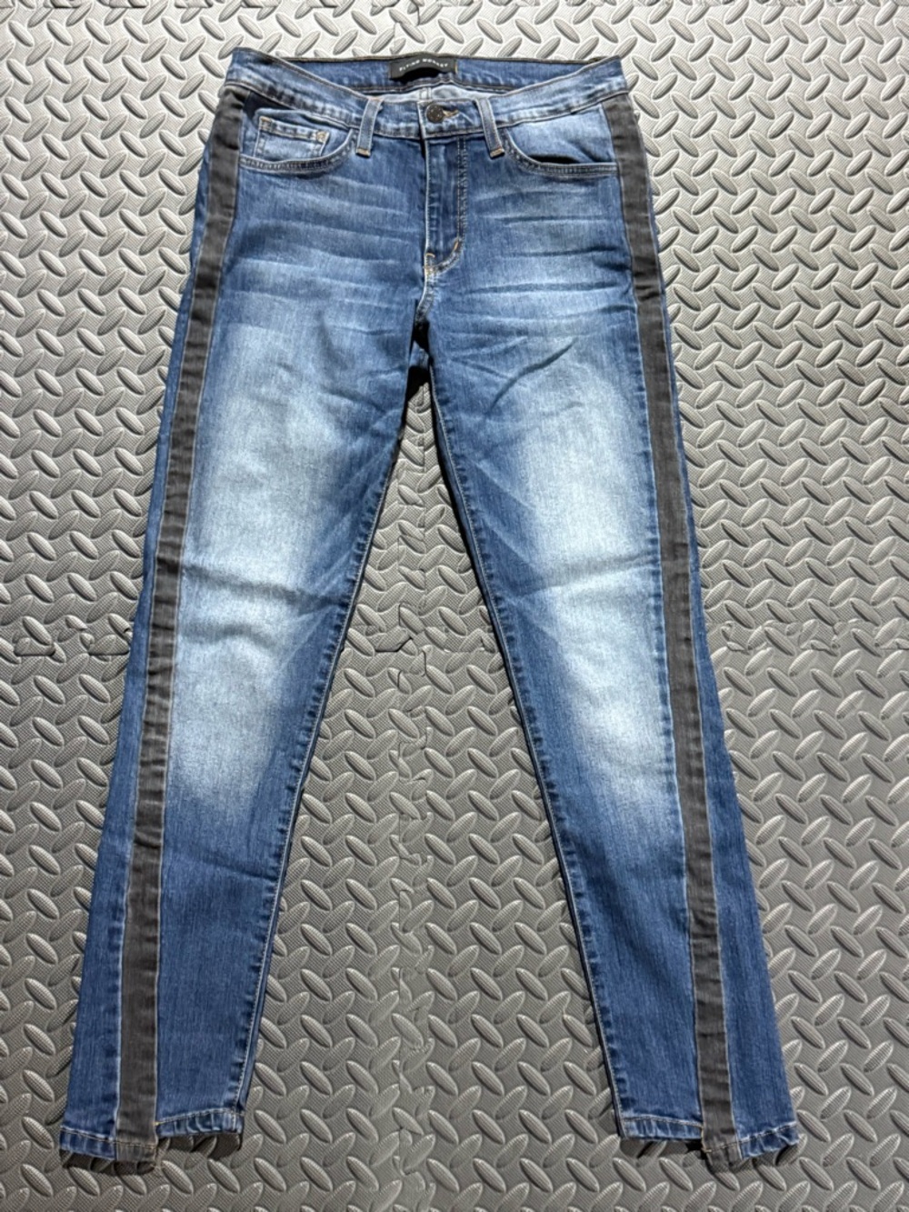 Flying Monkey Blue Denim Jeans with Contrasting Gold Stitching
